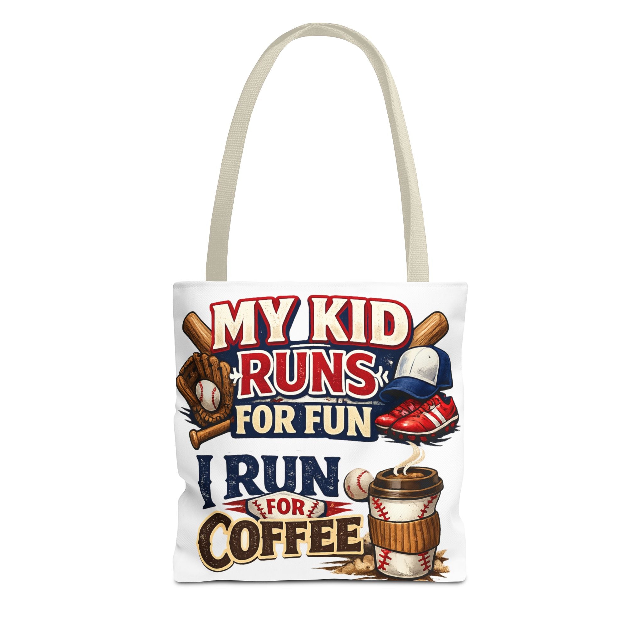 Tote Bag — "My Kid Runs for Fun, I Run for Coffee" Baseball Mom Tote