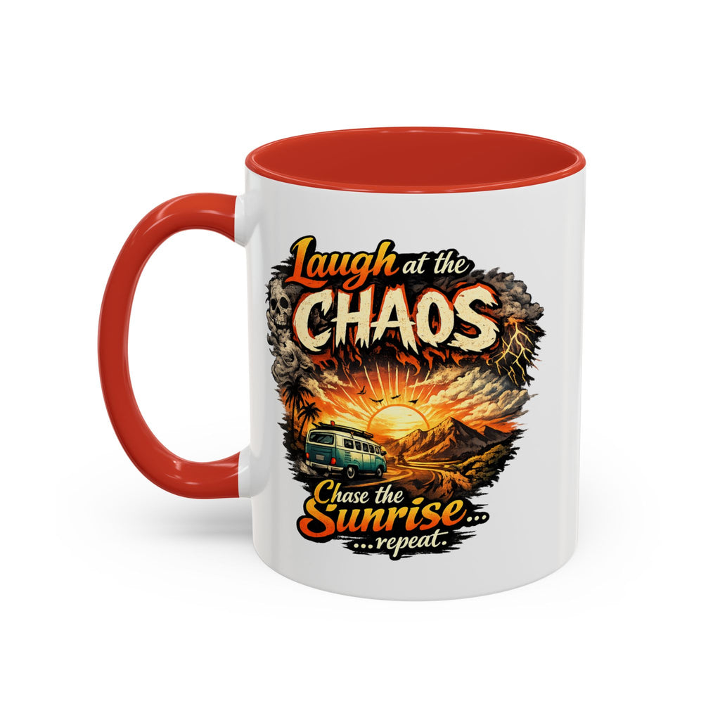 Laugh at the Chaos Sunrise Accent Coffee Mug — Retro Beach Camper Coffee Cup (11/15 oz)