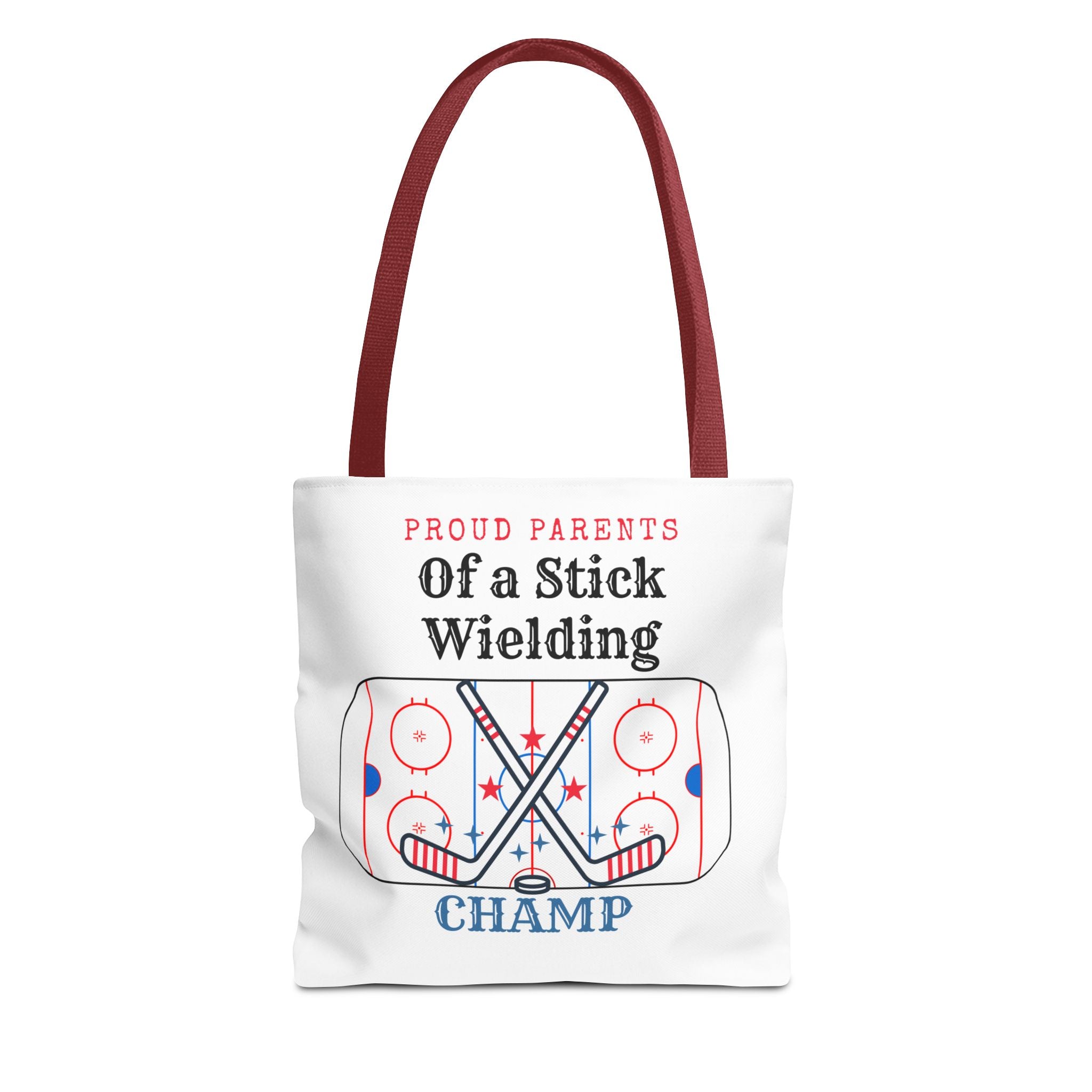 Hockey Mom/Dad Tote — "Proud Parents of a Stick Wielding Champ" Tote Bag