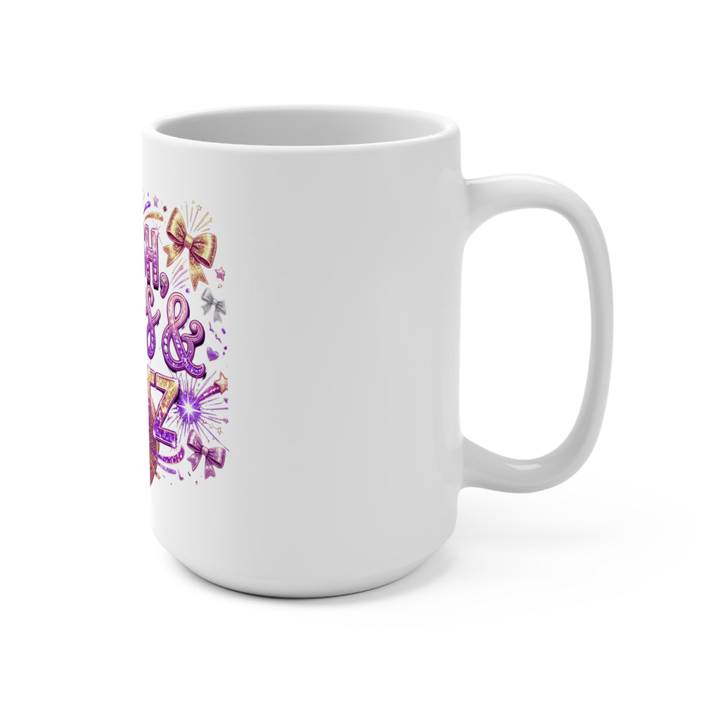 Blush, Bows & Blitz Football Mug — Sparkly Pink Cheerleader Game Day 15oz Ceramic