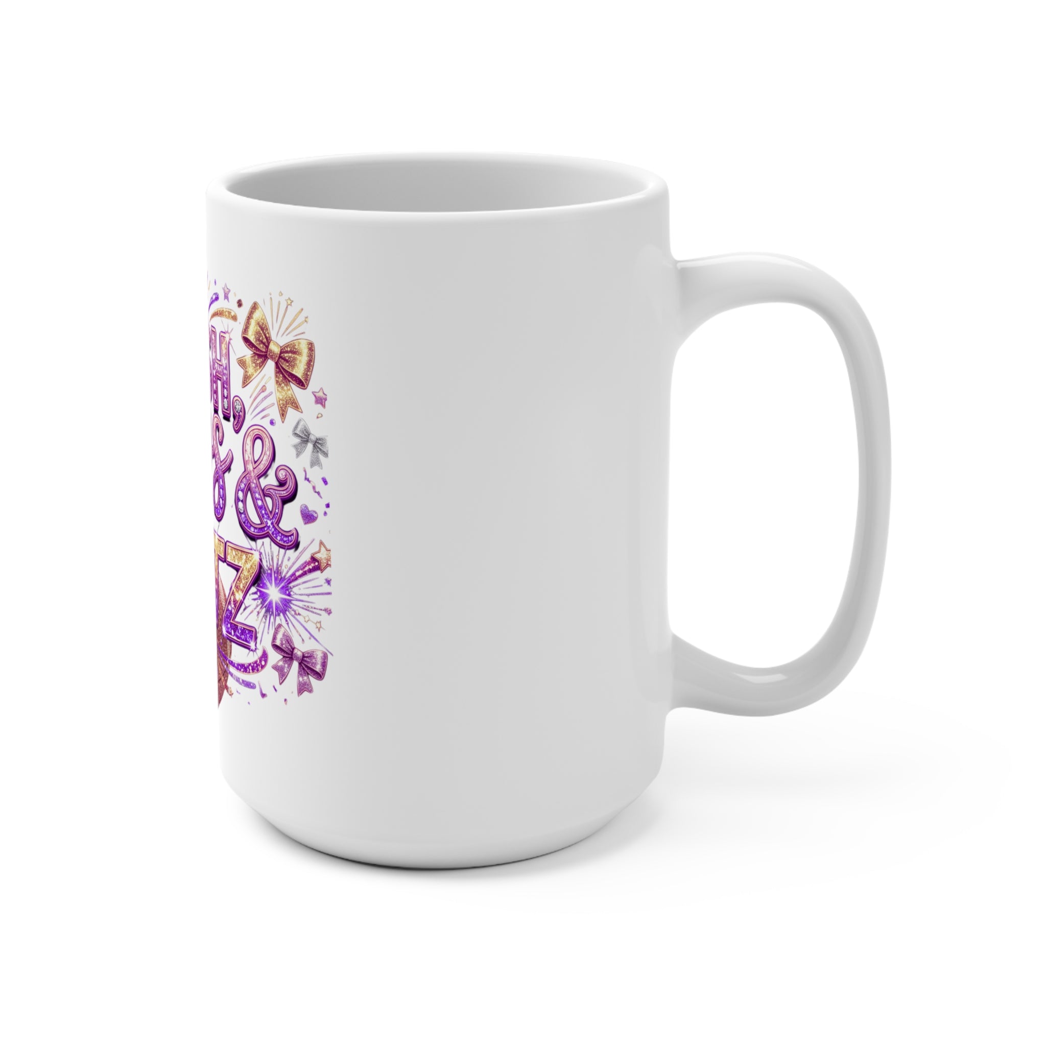 Blush, Bows & Blitz Football Mug — Sparkly Pink Cheerleader Game Day 15oz Ceramic