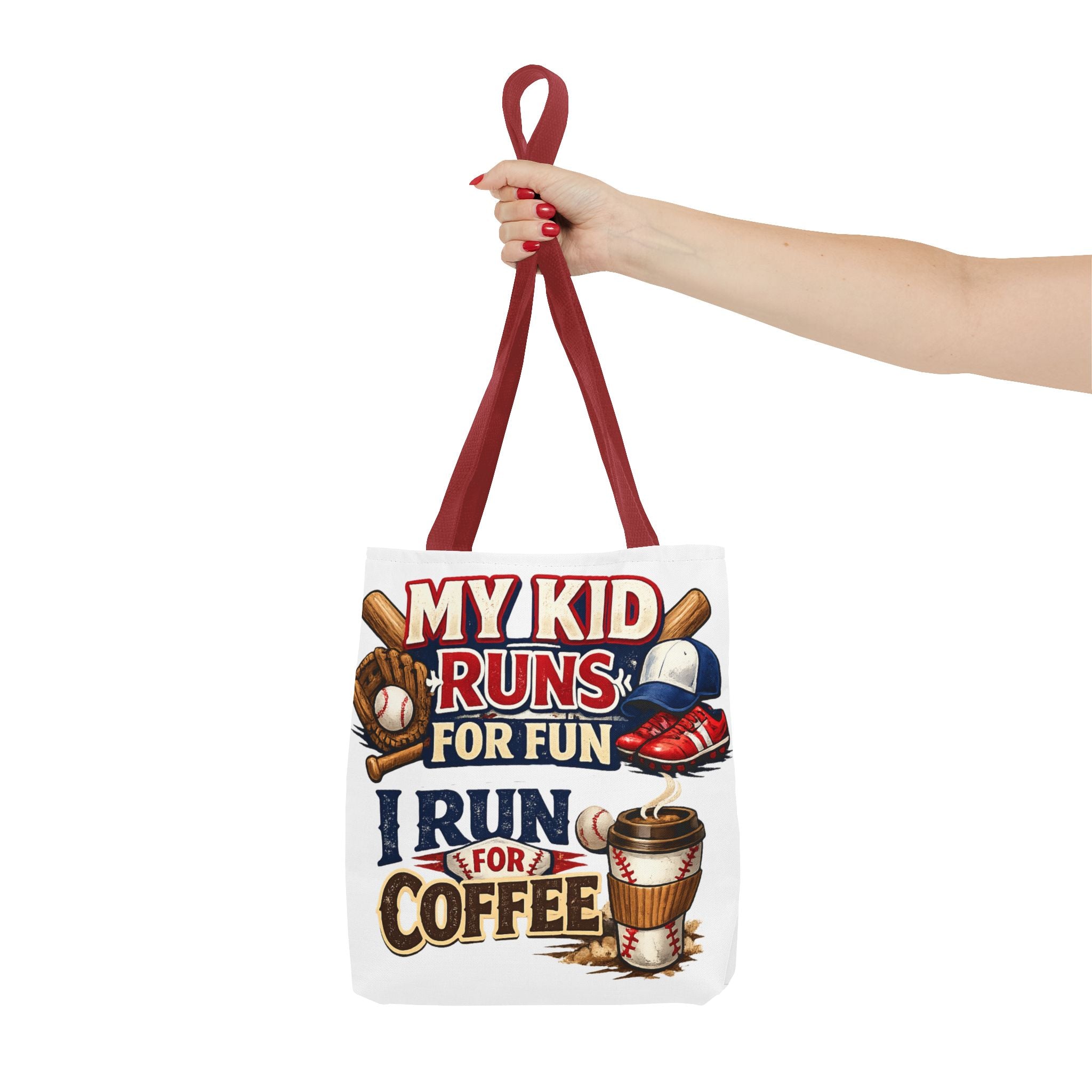 Tote Bag — "My Kid Runs for Fun, I Run for Coffee" Baseball Mom Tote