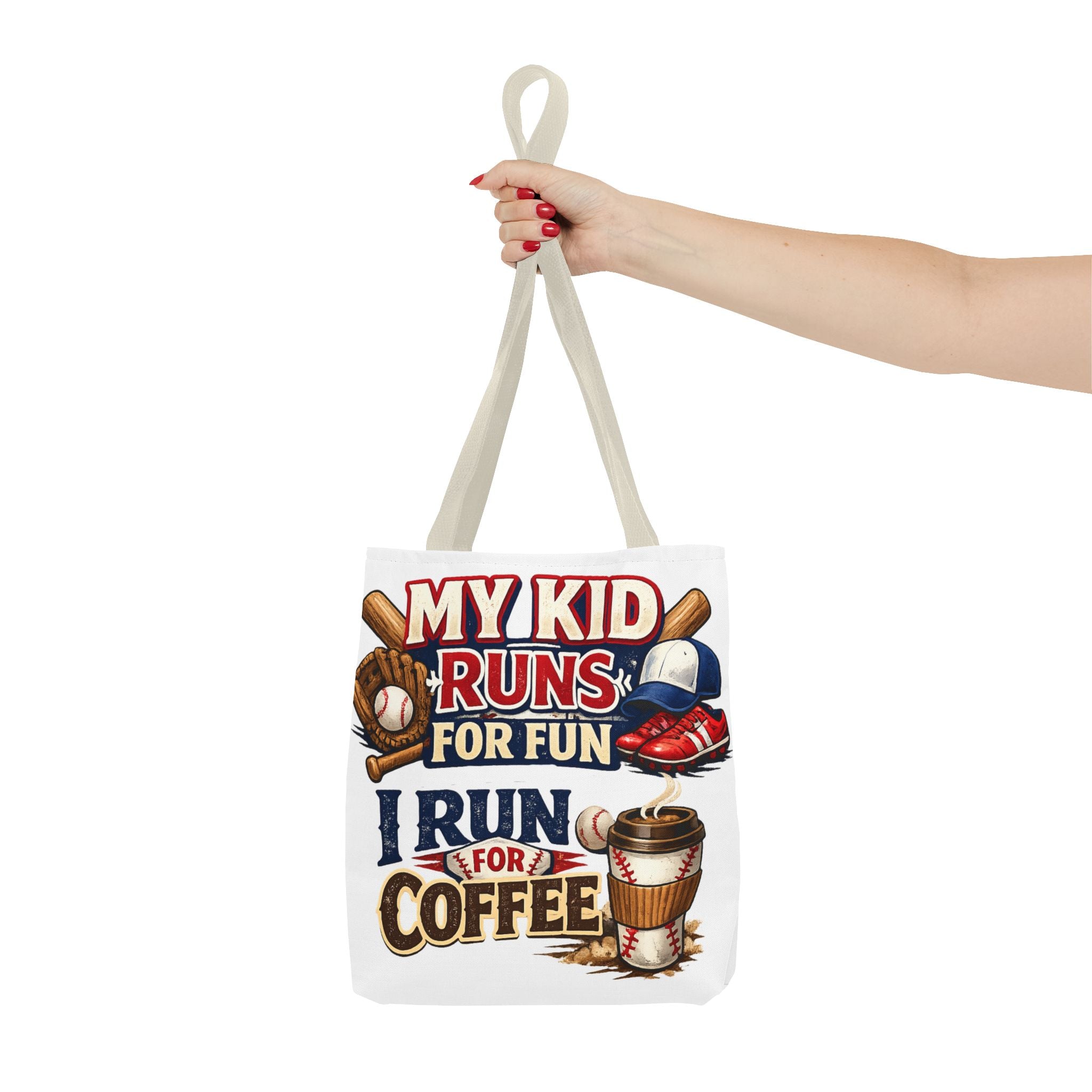 Tote Bag — "My Kid Runs for Fun, I Run for Coffee" Baseball Mom Tote