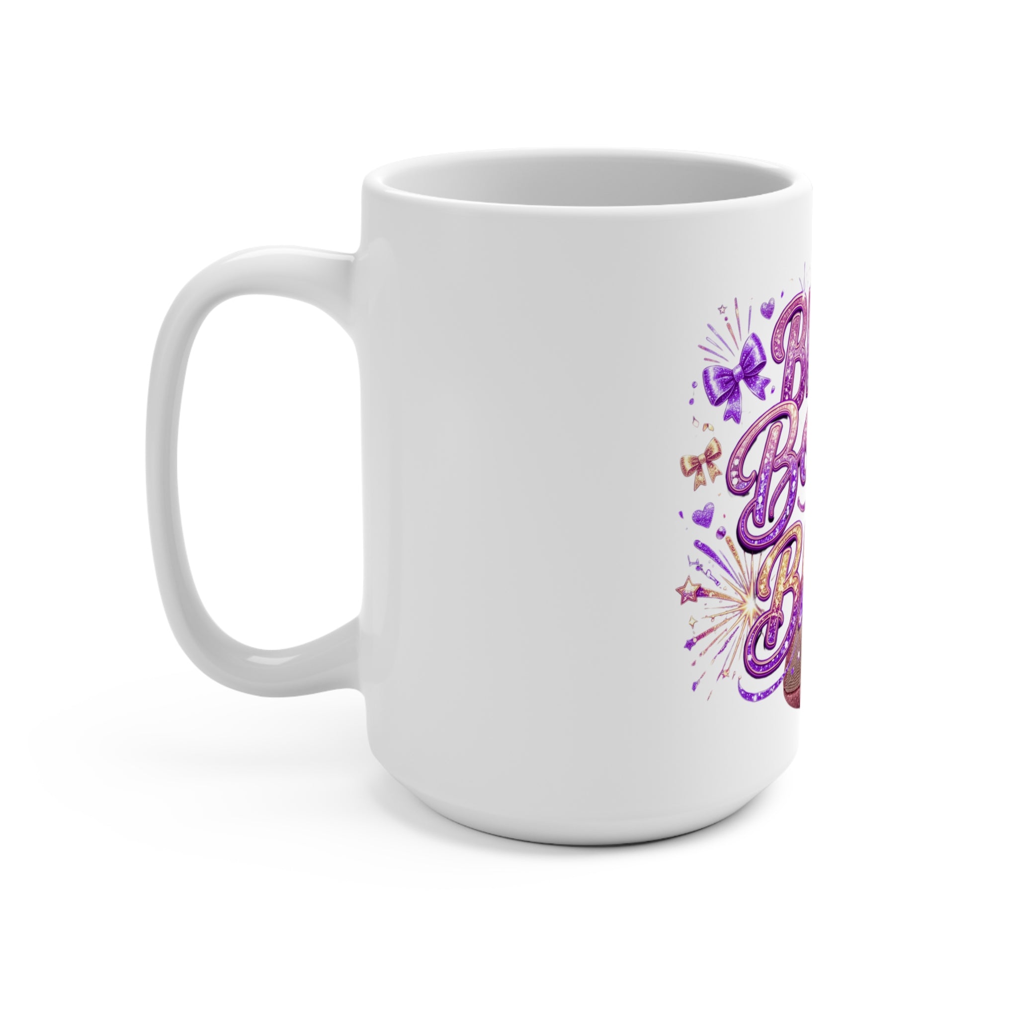 Blush, Bows & Blitz Football Mug — Sparkly Pink Cheerleader Game Day 15oz Ceramic