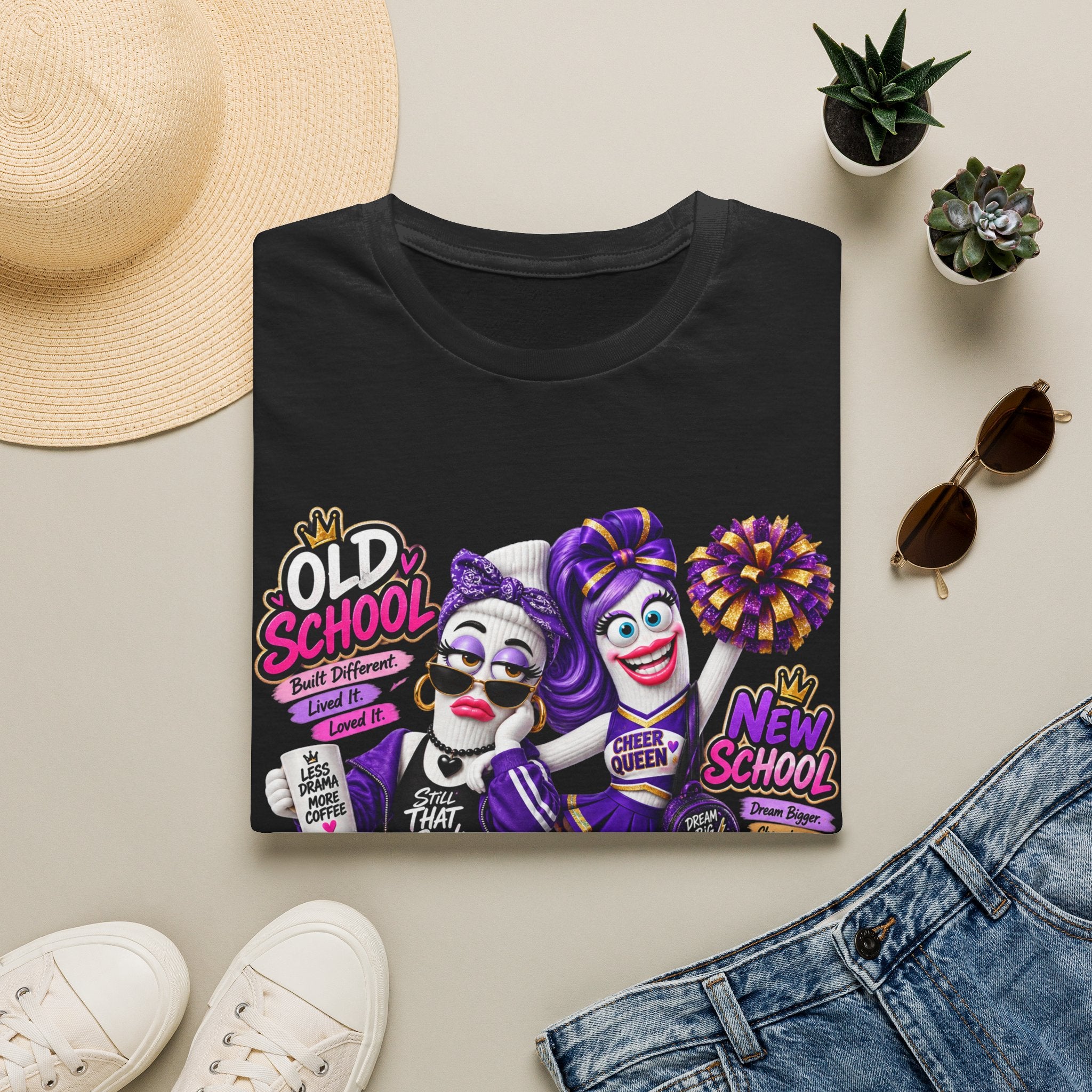Cheerleader Old School vs New School Graphic T-Shirt