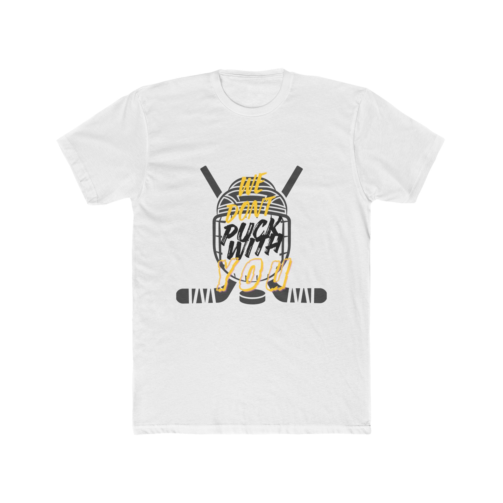 Hockey "Puck With Me" Graphic Tee — Ice Hockey Helmet & Crossed Sticks Shirt