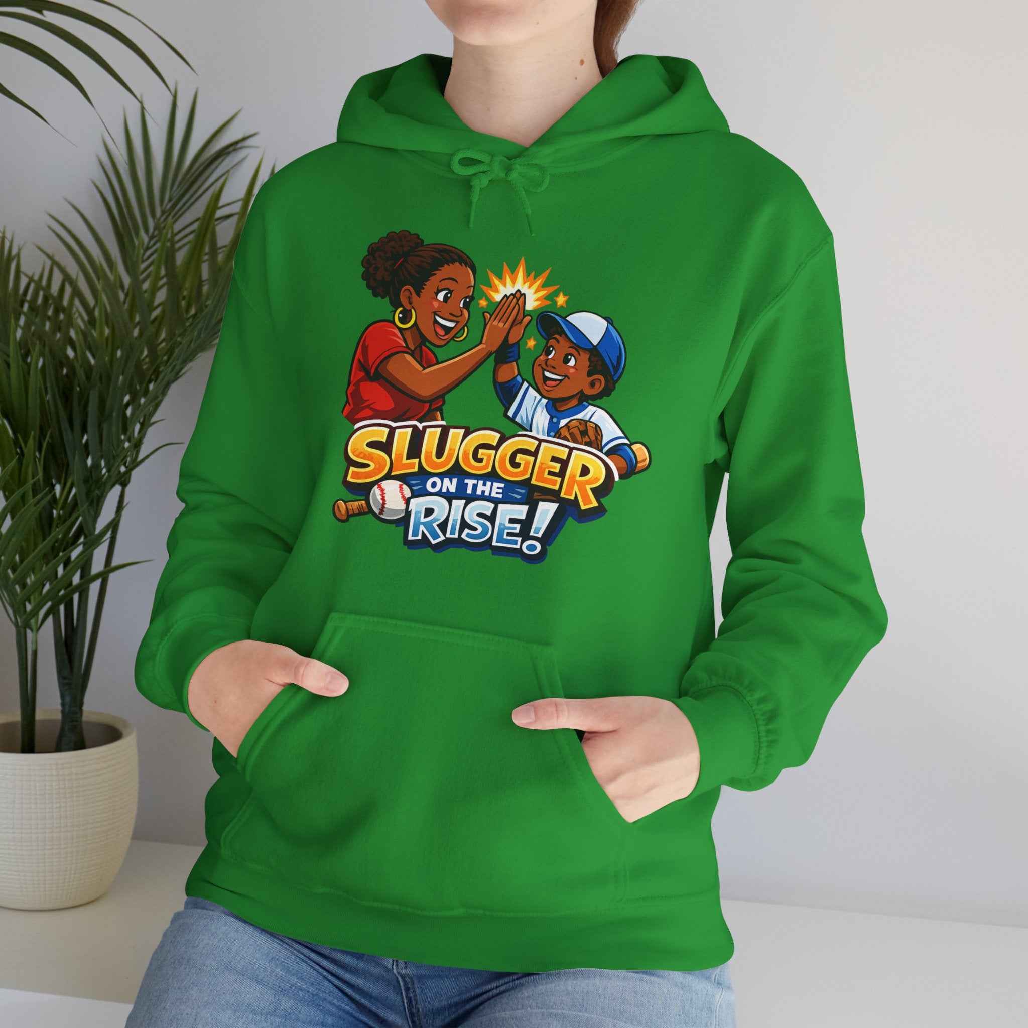 Baseball Hoodie — "Slugger on the Rise!" Kids High-Five Design