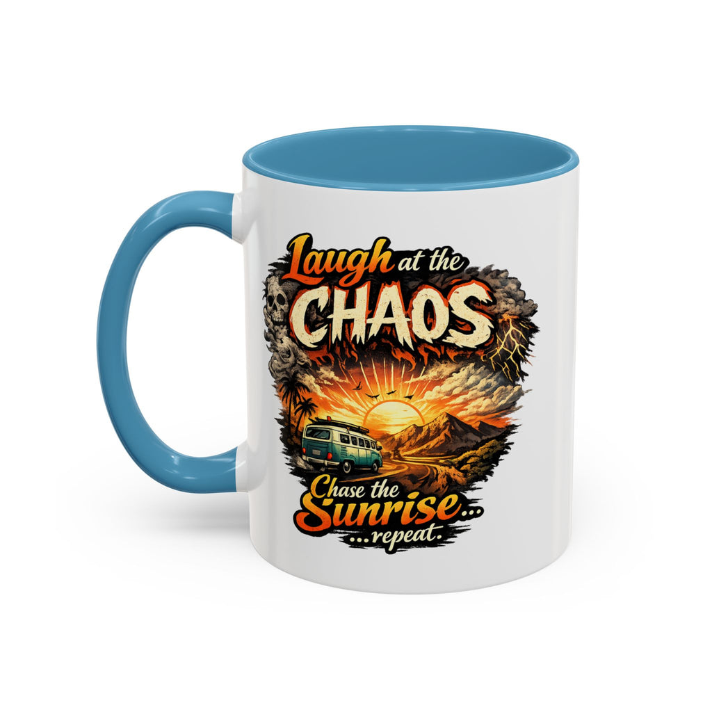 Laugh at the Chaos Sunrise Accent Coffee Mug — Retro Beach Camper Coffee Cup (11/15 oz)
