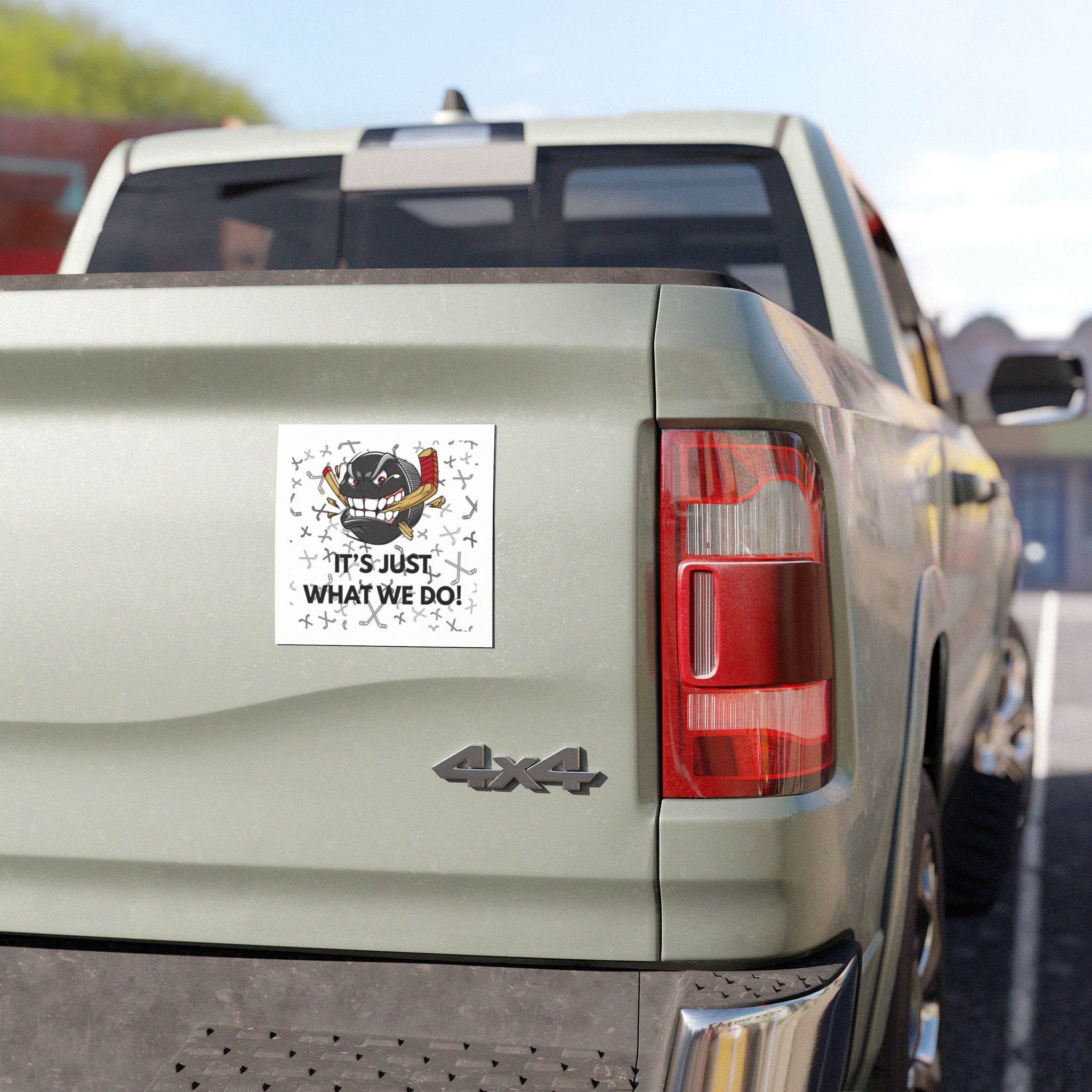 Car Magnet — Grinning Hockey Puck with Sticks "It's Just What We Do!"