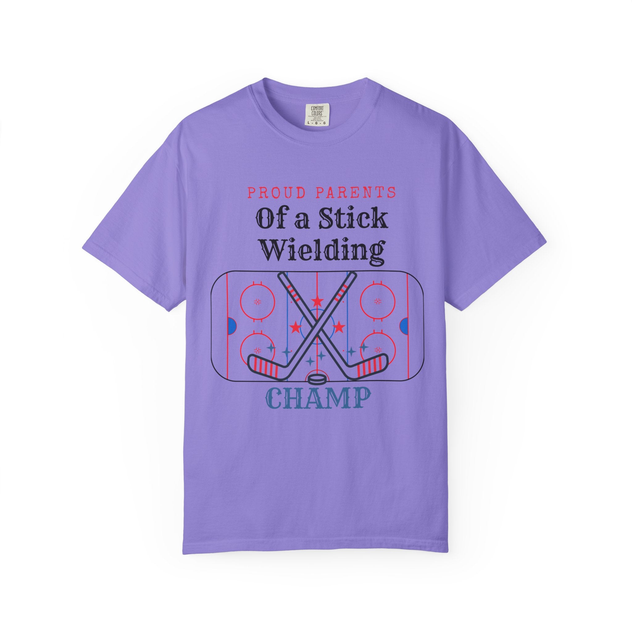 Proud Parents Of a Stick Wielding Champ T-Shirt — Hockey Mom/Dad Tee