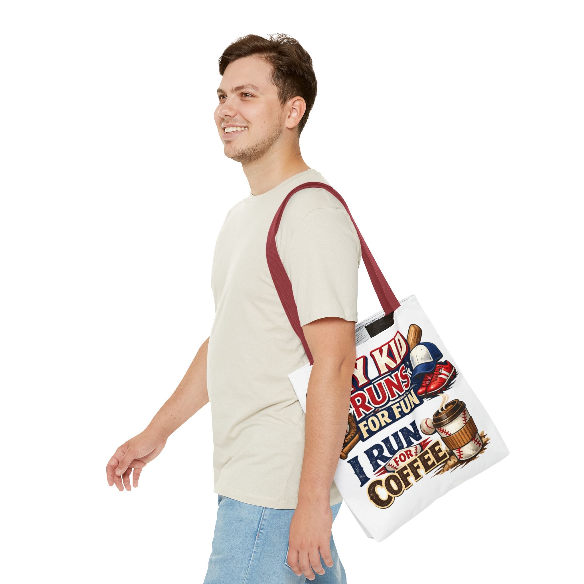 Tote Bag — "My Kid Runs for Fun, I Run for Coffee" Baseball Mom Tote