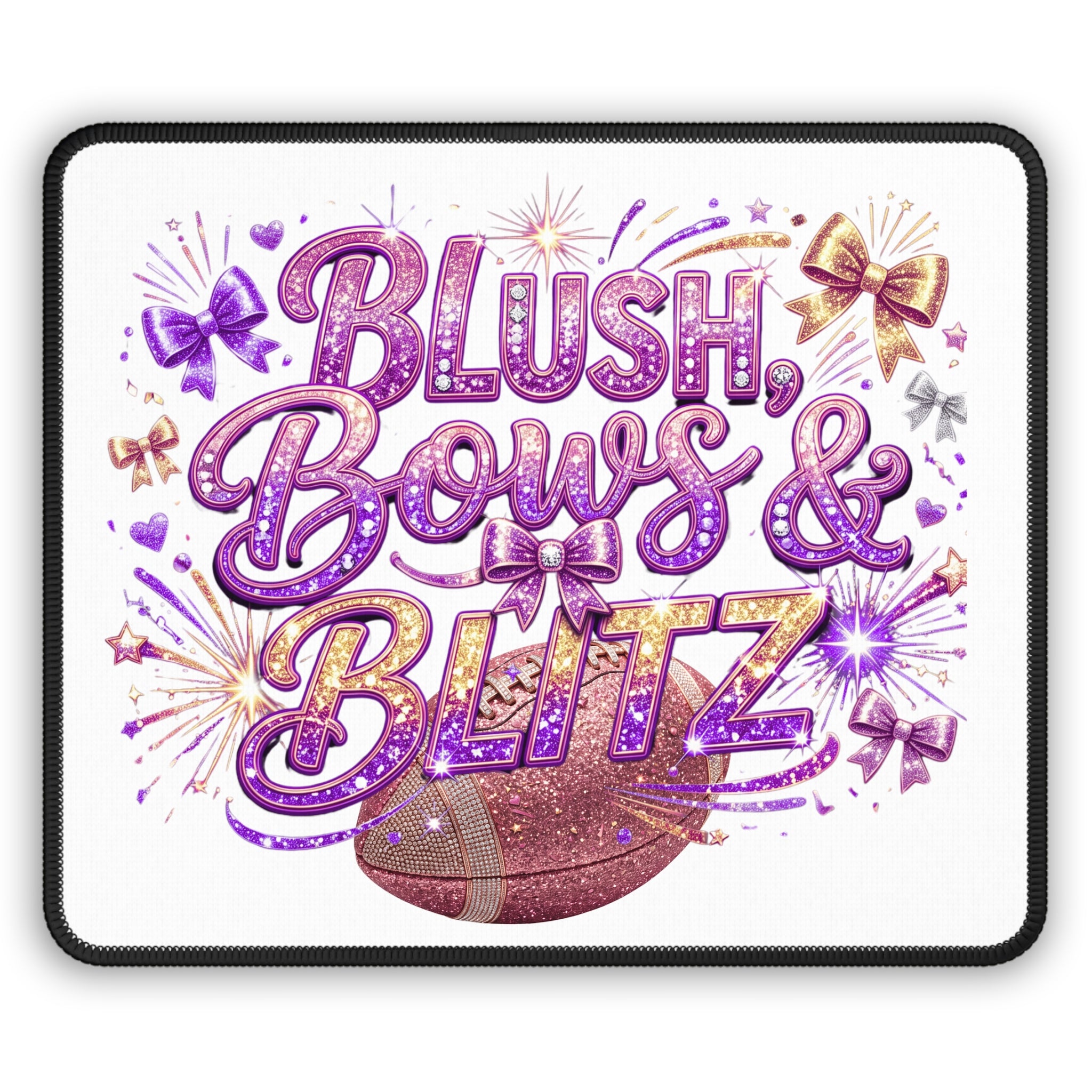 Blush, Bows & Blitz Gaming Mouse Pad — Glitter Football Design for Cheerleaders & Female Gamers