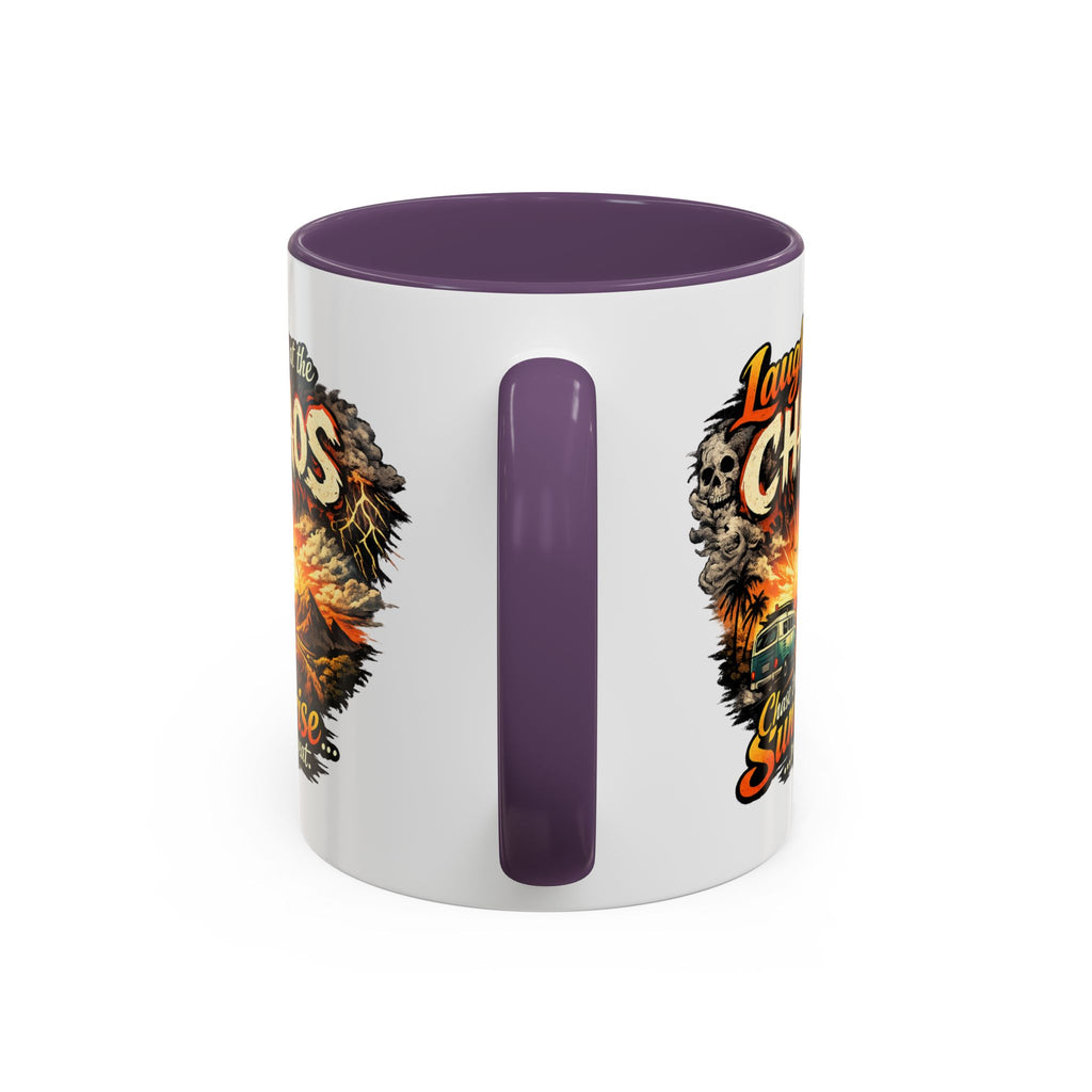 Laugh at the Chaos Sunrise Accent Coffee Mug — Retro Beach Camper Coffee Cup (11/15 oz)