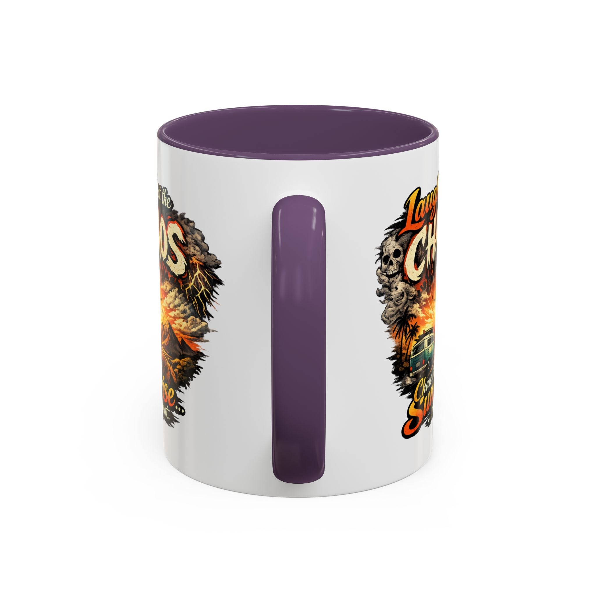Laugh at the Chaos Sunrise Accent Coffee Mug — Retro Beach Camper Coffee Cup (11/15 oz)