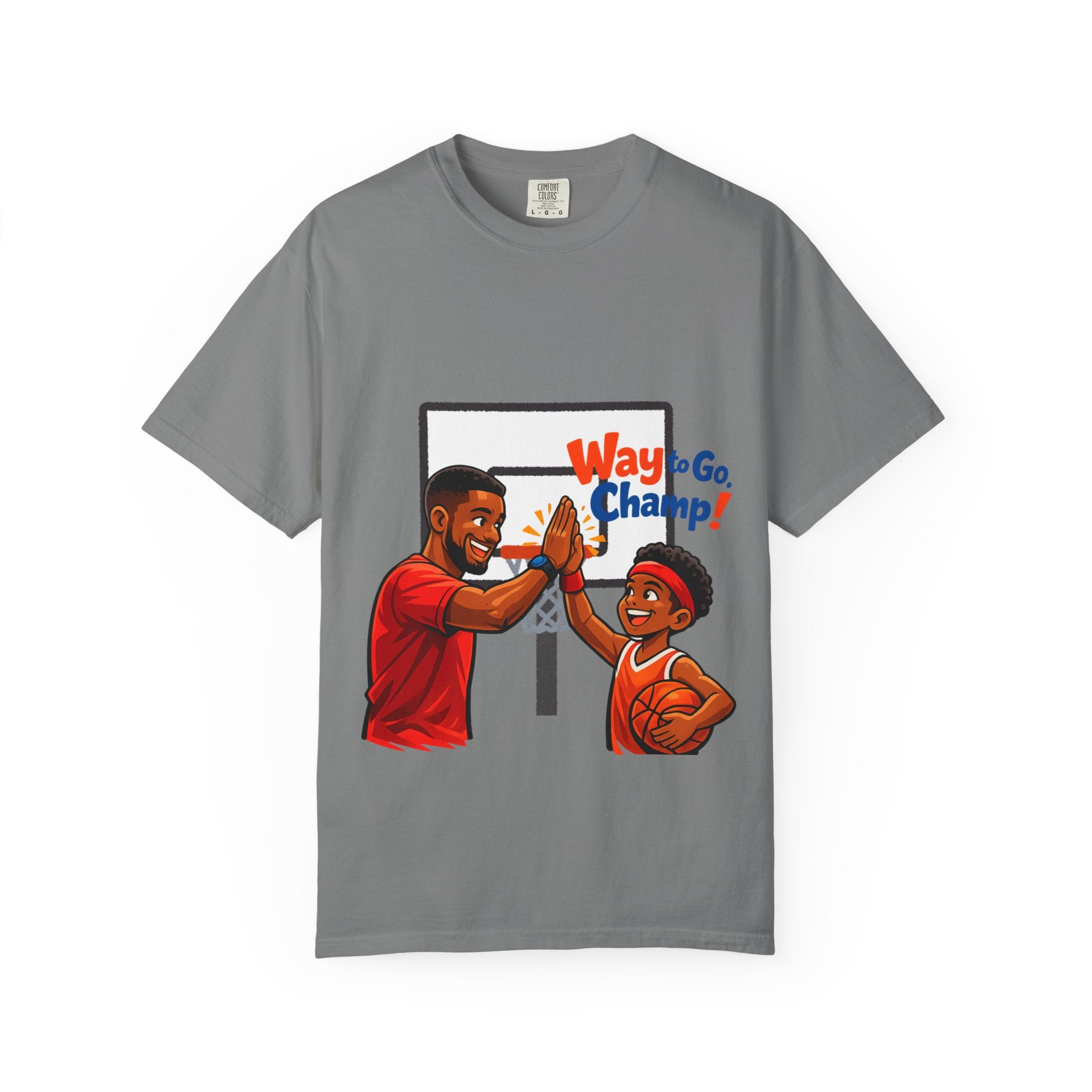 Basketball Dad & Son T-Shirt — “Way to Go, Champ!” High-Five Sports Tee